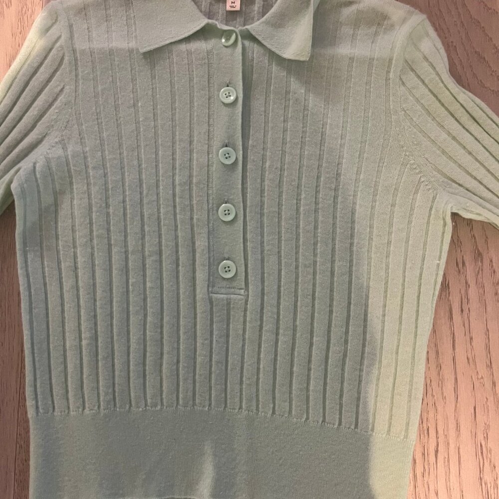 J.Crew Button Up V-Neck Collared Sweater Cashmere Size Medium
